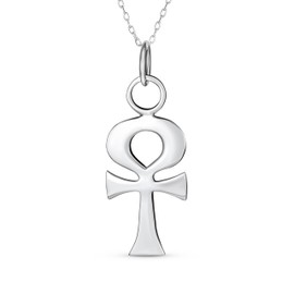 Unisex Religious Egyptian Hieroglyphs Key To Life Egyptian Ankh Cross Pendant Necklace For Women Men Oxidized .925 Sterling Silver