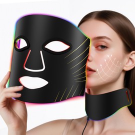 LED Face and Neck Mask, Ntyikul Red Light Mask Face with 7 Light Colours and 5 Brightness Levels, LED Face Mask with Remote Control, for All Skin Types, for Anti-Ageing, Brightens Skin Tone