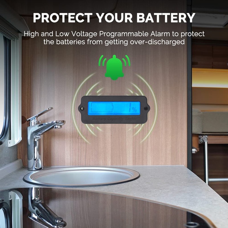 Battery Meter Real Time Monitor Reverse Connection Protection Waterproof Battery