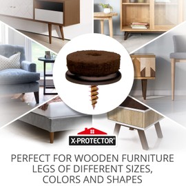 Screw-On Felt Furniture Pads X-Protector 24 PCS - 1.1” Chair Leg Floor Protectors for Hardwood Floors - Premium Chair Glides - Brown Floor Protectors for Chairs - The Best Furniture Sliders!