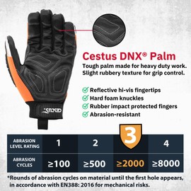 Cestus 8015, Impact Work Gloves, Reflective Fingertips, Heavy Duty Grip for Construction, Rigging, Demolition, Truck Drivers (4X-Large)