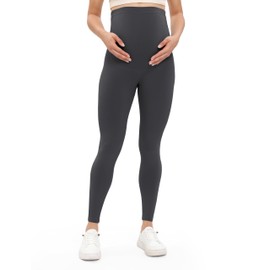 Buttergene Women's Maternity Leggings Over The Belly Maternity Workout Pants Pregnancy Yoga Leggings Gray