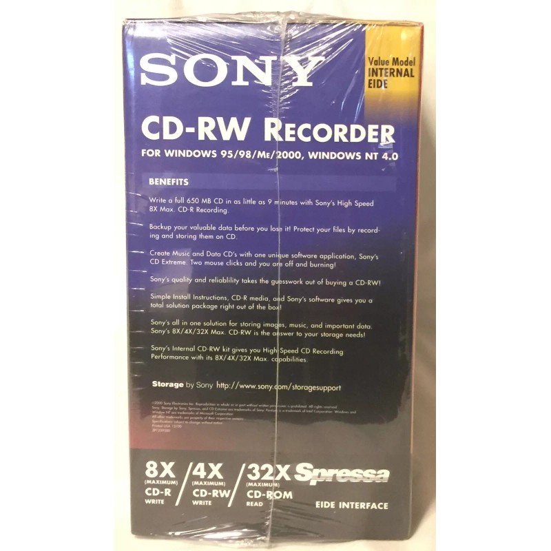 Sony CD-RW CRX140E Recorder EIDE 8x4x32 Internal Drive Windows 95/98/Me/2000