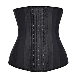 PAUSUNA Women Latex Waist Trainer Cincher Sport 25 Steel Boned Corset Training Girdle Body Shaper (Latex Black (25 bones), S)