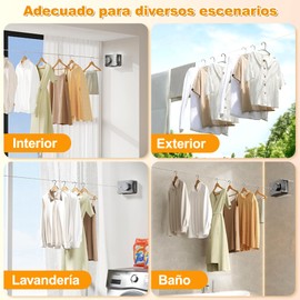 DOKYW Tendedero Retractil Pared, 5.1m Ajustable Tendedero Retractil para Ropa, Tendederos Retractiles Exterior Interiores con Capacidad de 20 KG, Gris, Cuerda de Acero Inoxidable