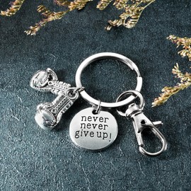 JSDDE Keyring with Boxing Glove Pendant with Engraving Never Never Give Up Key Ring Boxing Sports Steel Glove Pendant Key Holder, silver