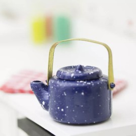 Factory Direct Craft Dollhouse Miniature Blue Speckled Enamelware Teapot | 3 Pieces