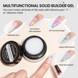 SUPWEE White 3d Sculpting Gel for Nails, 3d Gel Nail Art Non Stick Hand Extension Nail Gels Sculpture Molding Gels with 3D Silicone Nail Art Home DIY Manicure for Women Girls