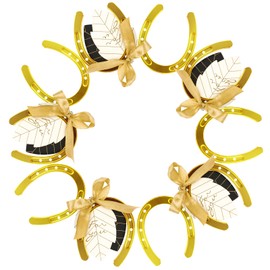 OurWarm 10PCS Gold Horseshoe Decor Wedding Favors with Black & White Tags and Ribbon, Stunning Horse Shoes Good Lucky Gifts for Wedding Birthday Kentucky Derby Party Decorations