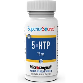 Superior Source 5-HTP 75 mg - Natural Supplement Aids Restful Sleep & Neurotransmitter Functions - Brain Health & Function Support - 5-Hydroxytryptophan Supplement - 60 Instant Dissolve Tablets