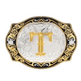 TRIWORKS Western Belt Buckle Initial Letters ABCEJM to Z Cowboy Cowgirl Rodeo Belt Buckles for Men and Women, T