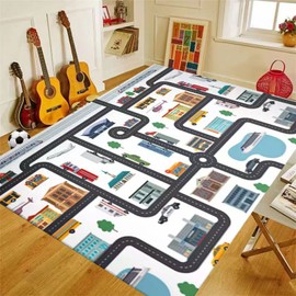 Kids Carpet Playmat Rug City Life Great for Playing with Cars Toys,Kid Rug Play Learn Area Rugs with Rubber Backing,Have Fun Throw Rug for Children's Rooms Bedroom Living Room Game Room 31×47 inch