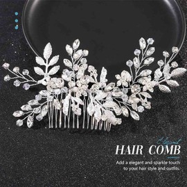 Jeairts Rhinestone Wedding Hair Comb Leaf Bridal Hair Pieces Flower Bride Headpiece Glitter Crystal Hair Accessories for Women and Girls (A-Silver)