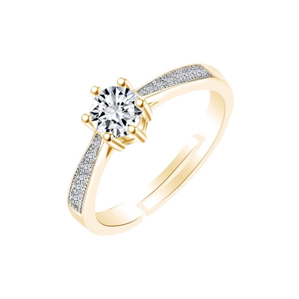 AFFY Round White AAA Cubic Zirconia Solitaire Adjustable Engagement Ring