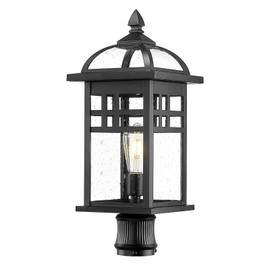 Emliviar 22" Outdoor Post Light, Large Exterior Post Lamp for Garden Backyard, Die-cast Aluminum with Seeded Glass, Black Finish, DE281P-M BK