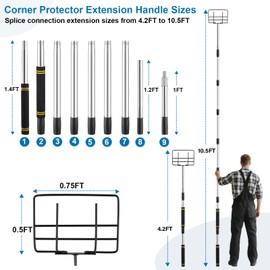 Greeily Edge Protector Extension Handle, 4.2ft to 10.5ft Board Corner Protector Extension Handle V Shaped Edge Guards Adjustable for Flatbed Cargo Trucks Stainless Steel Comfort Sponge Grips