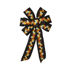 10" Candy Corn on Black Wired Wreath Bow