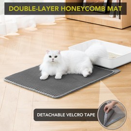 BomDa Cat Litter Mat, Large Kitty Litter Box Trapping Mat, 30x24'' Honeycomb Double Layer Urine & Waterproof, Washable Easy Clean, Litter Mats for Floor Less Waste, Anti-Slip