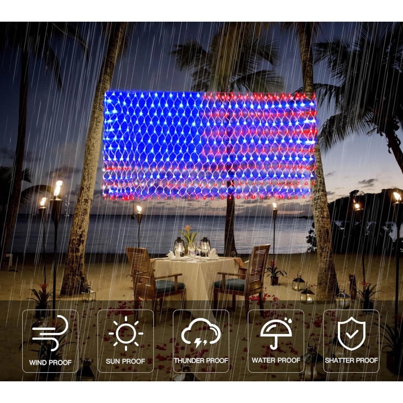PUHONG (New) American Flag Lights, 420 LED USA Flag Net