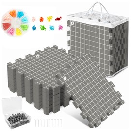 MEVOME Blocking Mats for Knitting 200 T-pins 100 Locking Stitch Markers, Extra Thick Block Boards Crochet Projects Grid Lines Needlepoint Knit Crocheting, 9 Foam Interlocking Mat Storage Bag (Gray)