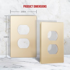 ENERLITES Elite Series Duplex Outlet Receptacle Cover, Screwless Wall Plate, Standard Size, 1-Gang 4.68" x 2.93", Unbreakable Polycarbonate Thermoplastic, UL Listed, SI8821-GD-10PCS, Gold, 5 Pack