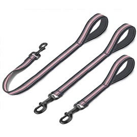 Cymiler Nylon Short Traffic Leash with Padded Handle, 3 Sizes, Highly Reflective Threads for Small to Large Dogs