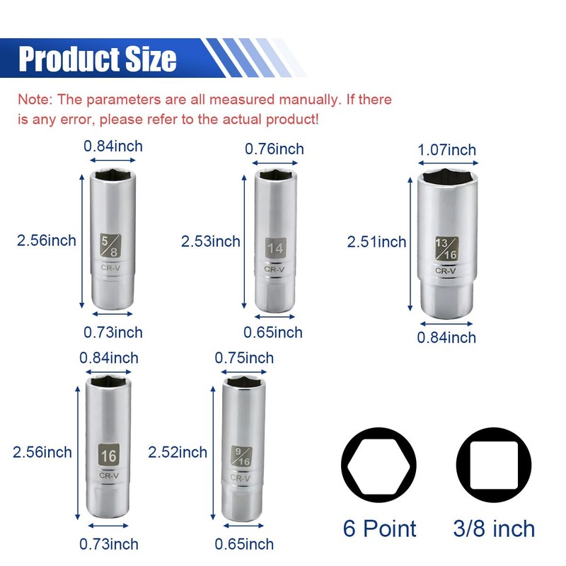 5PCS Magnetic Spark Plug Socket Set, 9/16-inch 5/8-inch and 13/16-inch