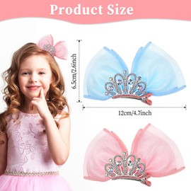 2 Pcs Crown Hair Bow Princess Bows for Girls Birthday Hair Bow Diamond Crown Hair Pin Bows Clips Ribbon Bows Clips Princess Headband Metal Snap Side Hair Barrette Sparkly Mini Hair Styling Accessories