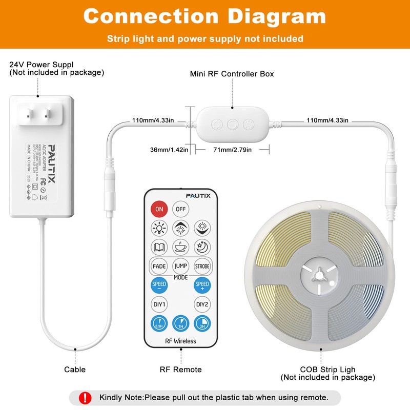 2-Pack RF Remote Dimmer for Single Color LED Strip Lights,PAUTIX