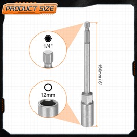 HARFINGTON Nut Driver Drill Bit 12mm Metric Impact Socket 1/4" Hex Shank 6" (150mm) Extra Long 6-Point Sockets Quick-Change CR-V Steel Bolt Setter for Power Drill Drivers