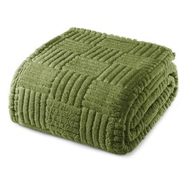 Whale Flotilla Lightweight Fleece King Size Blanket for Bed, Fuzzy Soft Blankets with Decorative Jacquard Pattern for Summer, Warm and Fluffy, 90x104 Inch, Olive