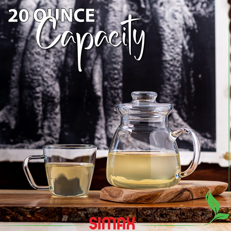 Simax Glassware 20 Oz. Glass Teapot | Short Spout, Microwave