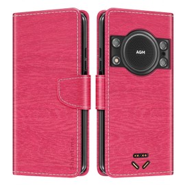 Shantime Leather Wallet Case Compatible with AGM H5, Colorful Flip Cover with Card Holders Magnetic Closure Full Protection Shell(Rose Red)