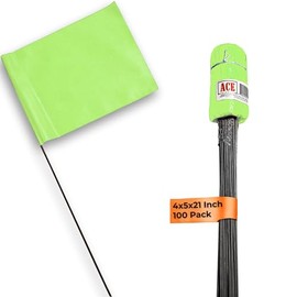 Lime Marking Flags 100 Pack - 4x5x21 Inch Lime Flags for Yard - Markers For Lawn, Irrigation, Landscaping, Survey & Sprinkler Head Marking