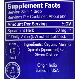 Organic, Spearmint Oil, Food, Grade, for Facial Hair, PCOS, Hair Removal – 100% Pure, Therapeutic, Spearmint Essential Oil, by Zongle Therapeutics, 1 OZ