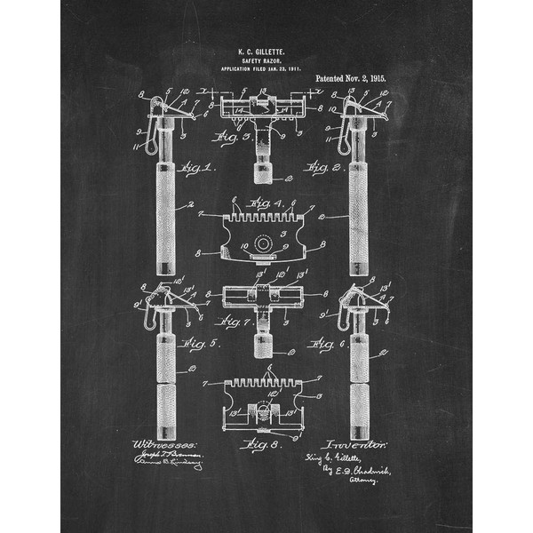 Safety Razor Patent Print Chalkboard (8" x 10") M12424