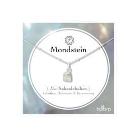 Bixorp Mondstein Halskette - Das Sakralchakra - Rohem Edelstein Chakra Anhänger Geschenk - 925 Silberne Halskette