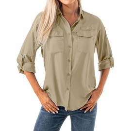 Women's Quick Dry Sun UV Protection Convertible Long Sleeve Shirts for Hiking Camping Fishing Sailing (5026 Khaki XL)