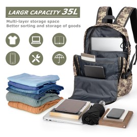 SARHLIO Camo Backpack 35L Military Backpacks with USB Charging Port, Special Letter K Logo 17 Inch Camouflage Army Backpack for Men Camping Hiking Hunting