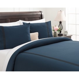 Chanasya Premium Bordered Navy Duvet Comforter Cover Bedding Set Queen Size - Stich 3-Piece Set Luxurious Minimalist Style Brushed Microfiber Comforter Cover - Ultra Soft Breathable Stain Resistant
