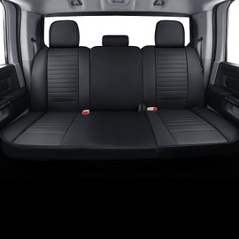 LUCKYMAN CLUB X02-BHX Rear-only Seat Covers for Selected 2011-2025 2026 Crew Quad Cab Ram Truck 1500 2500 3500,Fit 60/40-Split Flat Back Bench Seat, with Waterproof Faux Leather (02-Rear, Black)
