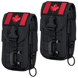 bvya 2 Pack Tactical Molle Phone Pouch, Smartphone Waist Belt Holster Utility Card Holder with Flag Patch for 4.7"-6.9" Cell Phone