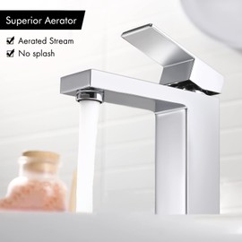 KES Bathroom Faucet Sink Faucet Brass Chrome Finish Bathroom Sink Drain Without Overflow, L3120ALF-CH-UPC+S2008D-CH-TEM