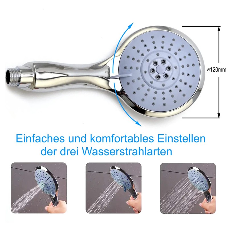 Shower Head Chrome with Stainless Steel Hose and Wall Mount