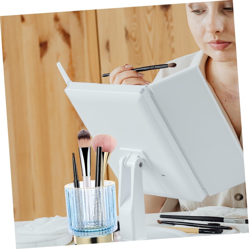 DOITOOL Cosmetic Brush Holder Thickened Glass Pencil Container Blue Small