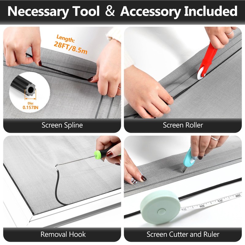 Secopad Window Screens Replacement Repair Kit, Black Screen Door Mesh