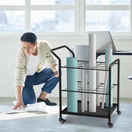 tonchean Blueprint Holder Rack 12 Slots for Long & Short Roll Files, Metal Blueprint Storage Rack Cart, Blueprint Rack Blueprint Organizer for Construction Plan, Rolled Maps, Posters