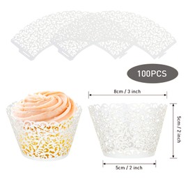 LEMESO 100 PCS Cupcake Wrappers Cupcake Papier Verpackung Kuchen Pappbecher für Weihnachten Hochzeit Geburtstag feiern Baby Shower Deko (Weiß)