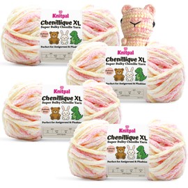 Chenillique XL - Hilo de felpilla de felpa – Paquete de 4 (352 yardas/400 g) – Hilo abigarrado súper voluminoso para peluches, mantas, amigurumi y accesorios – Peach Fizz