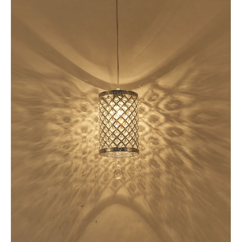 Surpars House Plug in Pendant Light Silver Crystal Chandelier with